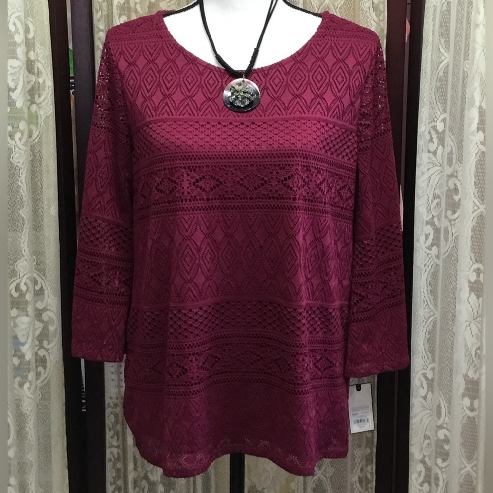 ✨️NWOT✨️DANA BUCHMAN Elegant Burgundy Lace Women's Top SZ MD